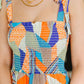 Paint Me Pretty Square Neck Dress in Lime, Blue and Tangerine
