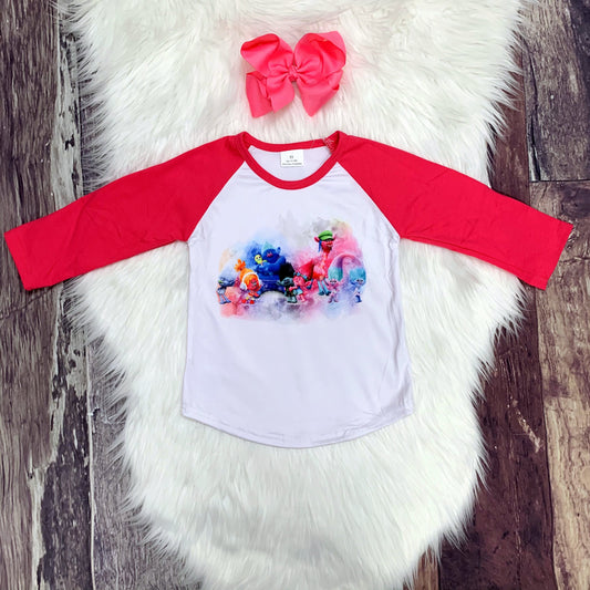 Watercolor Cartoon Character Raglan - Troll Dolls