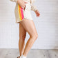 Retro Rainbow Shorts Set in Tan