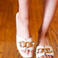 Cream Chain Detail Notched Slide Sandals