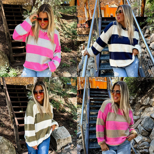 PREORDER: Kadie Stripe Knit Sweater in Four Colors