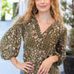 You Got This Olive Floral V Neck Bubble Sleeve Top