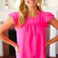 All For You Fuchsia Scallop Lace Yoke Tulip Sleeve Top