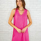 The Power I Hold V-Neck Ribbed Knit Dress in Fuchsia