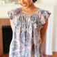 Everyday Gray & Coral Tie Dye Frilled Short Sleeve Yoke Top