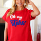 Oh My Stars Red Embroidered French Terry Dolman Top