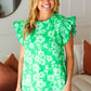 All The Frills Kelly Green Floral Smocked Ruffle Sleeve Top