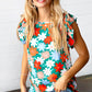 Follow Me Emerald Floral Print Double Ruffle Sleeve Top