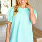 Follow Me Mint Frill Mock Neck Woven Top