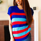 Forget Me Not Royal Blue Stripe Short Sleeve Dolman Sweater