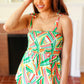 Sunny Days Orange & Green Geo Smocked Shoulder Tie Top