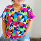 Time For Sun Navy Multicolor Tropical Print V Neck Top