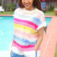 Feeling Playful Blue & Fuchsia Striped Short Dolman Sleeve Knit Top