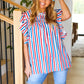 American Red White & Blue Stripe Shirred Yoke Neck Top