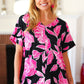 Tropical Vibes Black & Hot Pink Floral V Neck Top