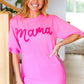 Take A Bow Pink "Mama" Embroidery Puff Sleeve Sweater Top