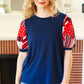 Stand-Out Navy Patriotic Patchwork Puff Sleeve Top