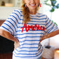 America Proud Blue Striped Embroidered Puff Sleeve Top