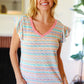 Sunny Days Coral Two Tone Striped Textured Knit V Neck Top