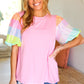 Stand Out Pink Rainbow Sequin Puff Sleeve Top