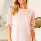 Pretty In Peach French Terry Lace Sleeve Top