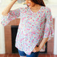 Feeling It Blue Floral Print Ruffle Three Quarter Sleeve Top