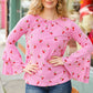 Make You Smile Pink Stripe & Cherries Bell Sleeve Top