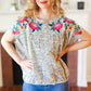 Perfectly Poised Ivory Animal Print Floral Embroidery Button Down Top