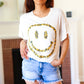 Live For Today White Floral Smiley Face Flutter Sleeve Tee