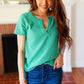 Feel Your Best Green Baby Waffle Henley Neckline Top