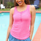 Summer Days Fuchsia Melange Ribbed Henley Button Down Tank