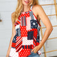 Patriotic Patchwork Halter Neck Waffle Knit Top