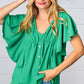 Sea Green Button Ruffle Woven Top