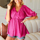 Feeling Strong Fuchsia Textured V Neck Babydoll Top