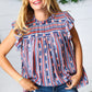 Navy & Orange Boho Stripe Flutter Sleeve Top