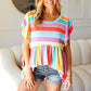 Best In Bold Multicolor Stripe Thermal Ruffle Sleeve Babydoll Top