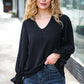 Hello Beautiful Black Smocked Bubble Sleeve Woven Top