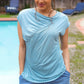 Charming in Aqua Asymmetrical Shirred Modal Top