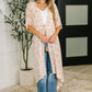 Tropical Print Gauze Kimono with Elastic Waist Tie in Milk Tea