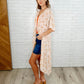 Tropical Print Gauze Kimono with Elastic Waist Tie in Milk Tea