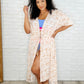 Tropical Print Gauze Kimono with Elastic Waist Tie in Milk Tea