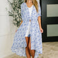 Tropical Print Gauze Kimono with Elastic Waist Tie in Periwinkle