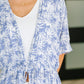 Tropical Print Gauze Kimono with Elastic Waist Tie in Periwinkle