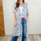Tropical Print Gauze Kimono with Elastic Waist Tie in Periwinkle