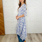 Tropical Print Gauze Kimono with Elastic Waist Tie in Periwinkle