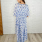 Tropical Print Gauze Kimono with Elastic Waist Tie in Periwinkle