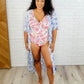 Tropical Print Gauze Kimono with Elastic Waist Tie in Periwinkle