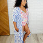 Tropical Print Gauze Kimono with Elastic Waist Tie in Periwinkle