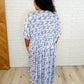 Tropical Print Gauze Kimono with Elastic Waist Tie in Periwinkle