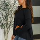Wander & Rest Cable Ribbed Knit Drop Shoulder Top in Black
